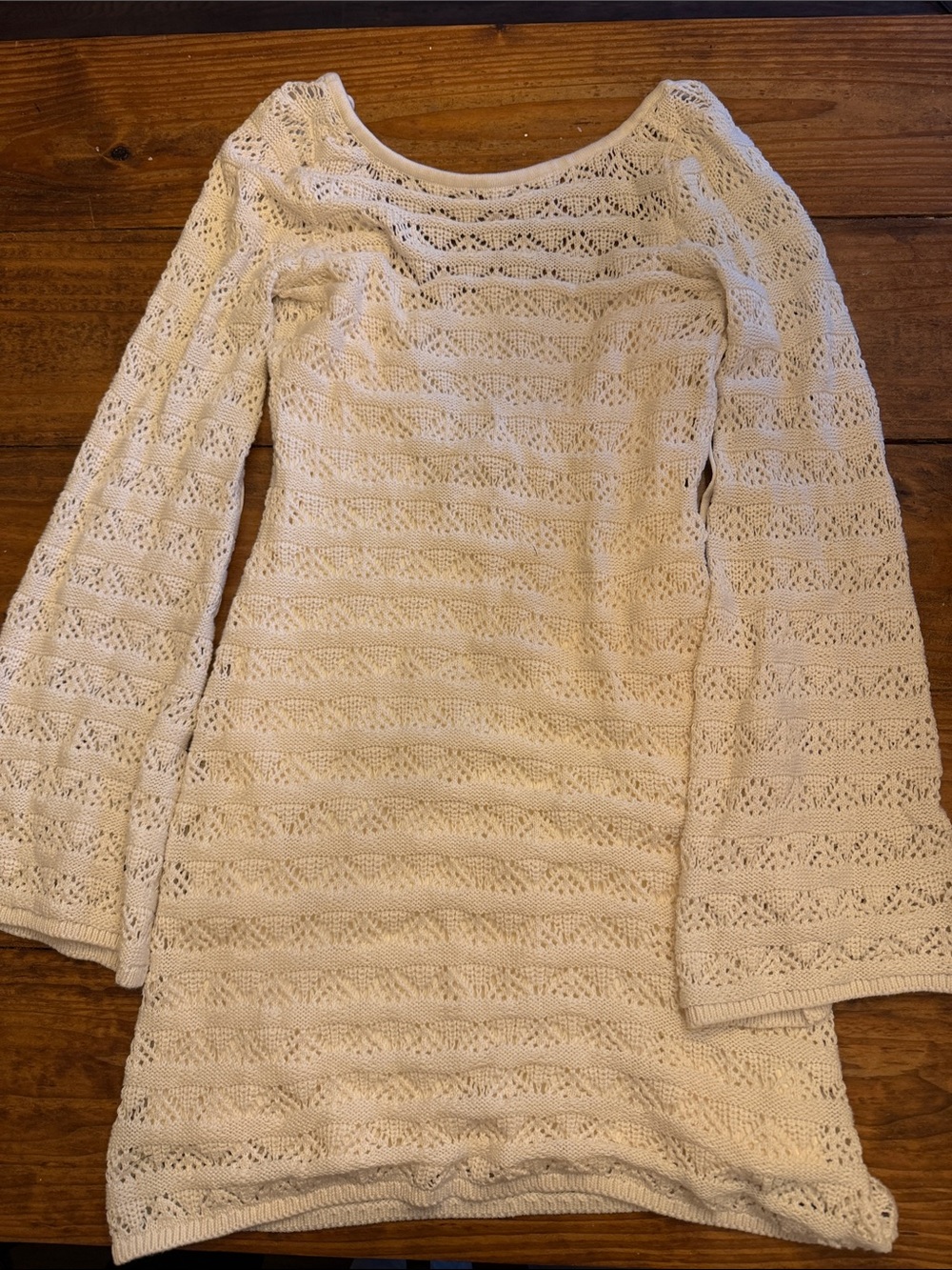 Abercrombie & Fitch Cream Crochet Long-Sleeve Dress